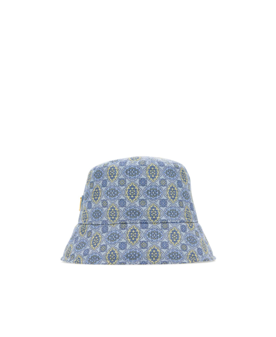 Prada Triangle Logo Allover Printed Bucket Hat In Blue