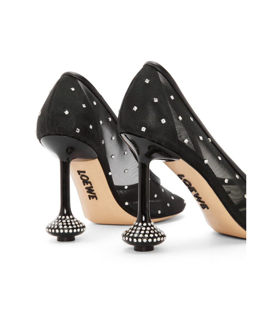 Loewe Toy Leather-trimmed Crystal-embellished Mesh Pumps In Black