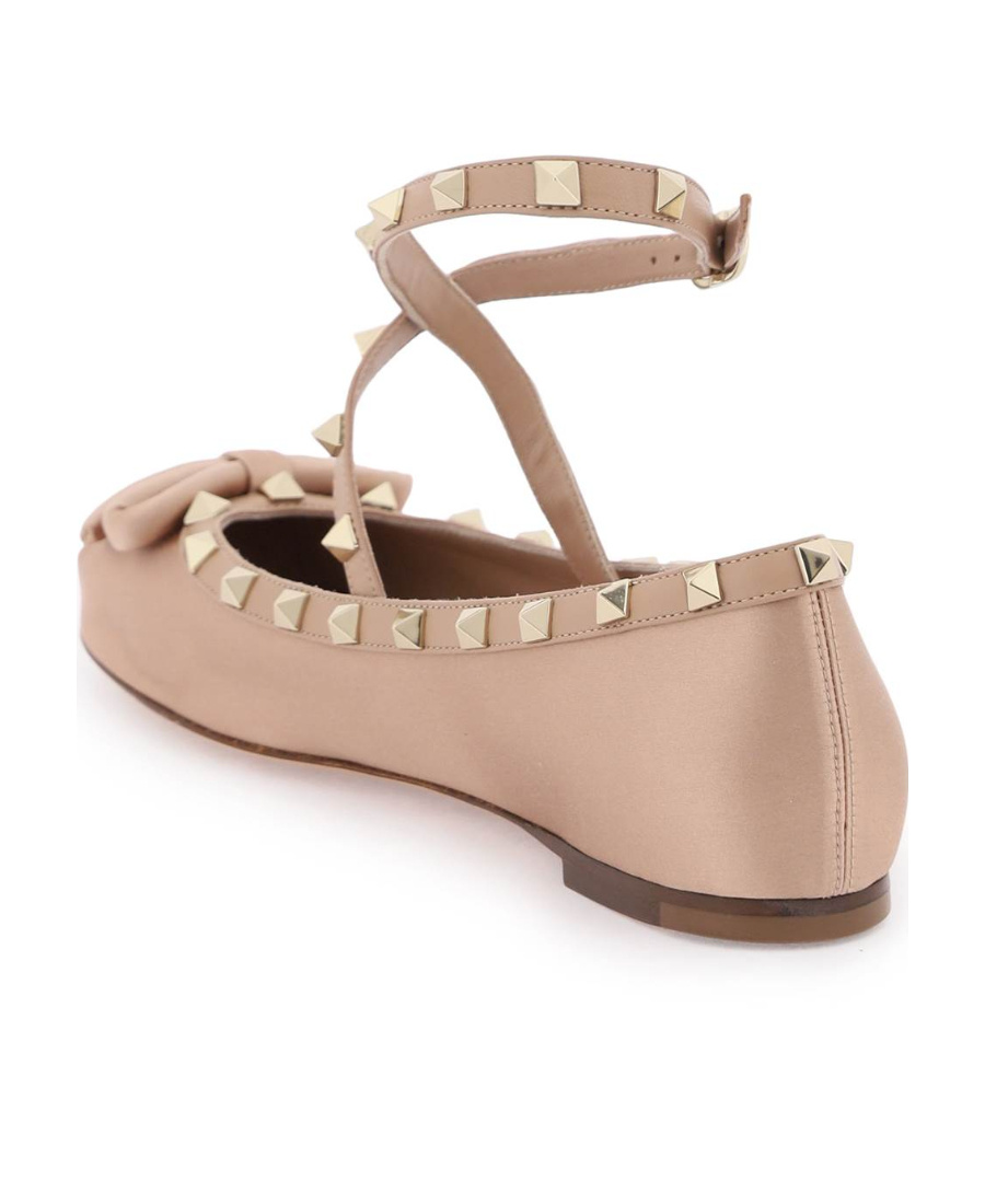 Shop Valentino Rockstud Satin Ballerina In Nude