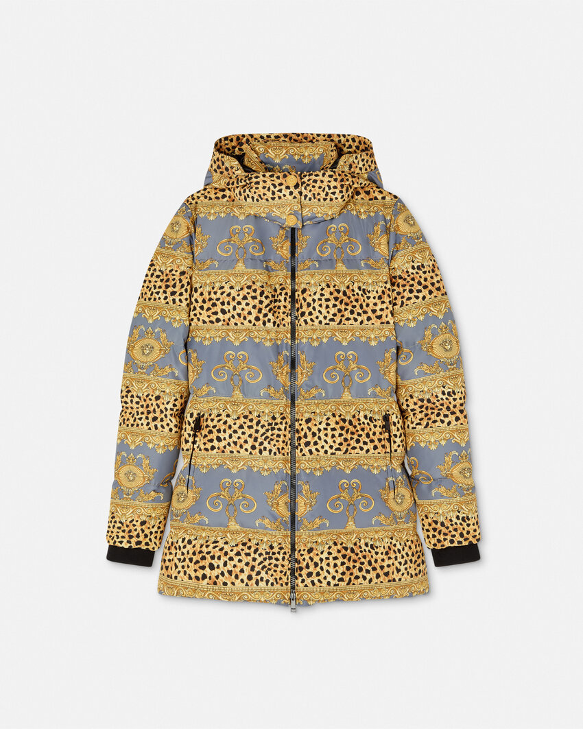 Versace Duvet Stripes Lace-up Down Jacket In Yellow