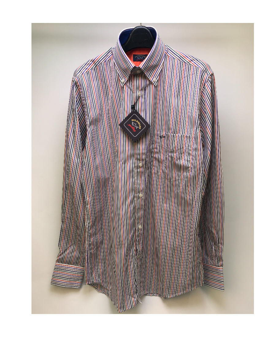 Shop Paul & Shark Lapel Long-sleeved Shirt In Gray