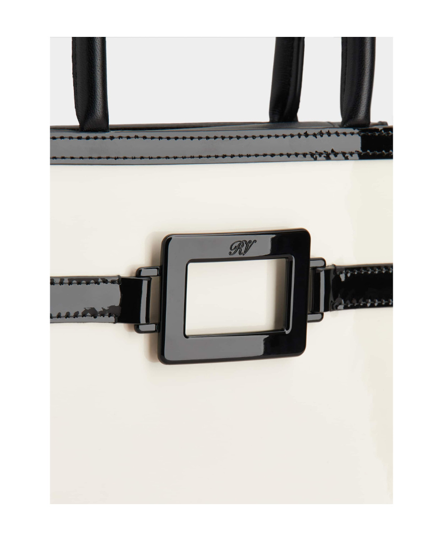 Roger Vivier Belle Vivier Voyage Lacquered Buckle Mini Tote Bag In White
