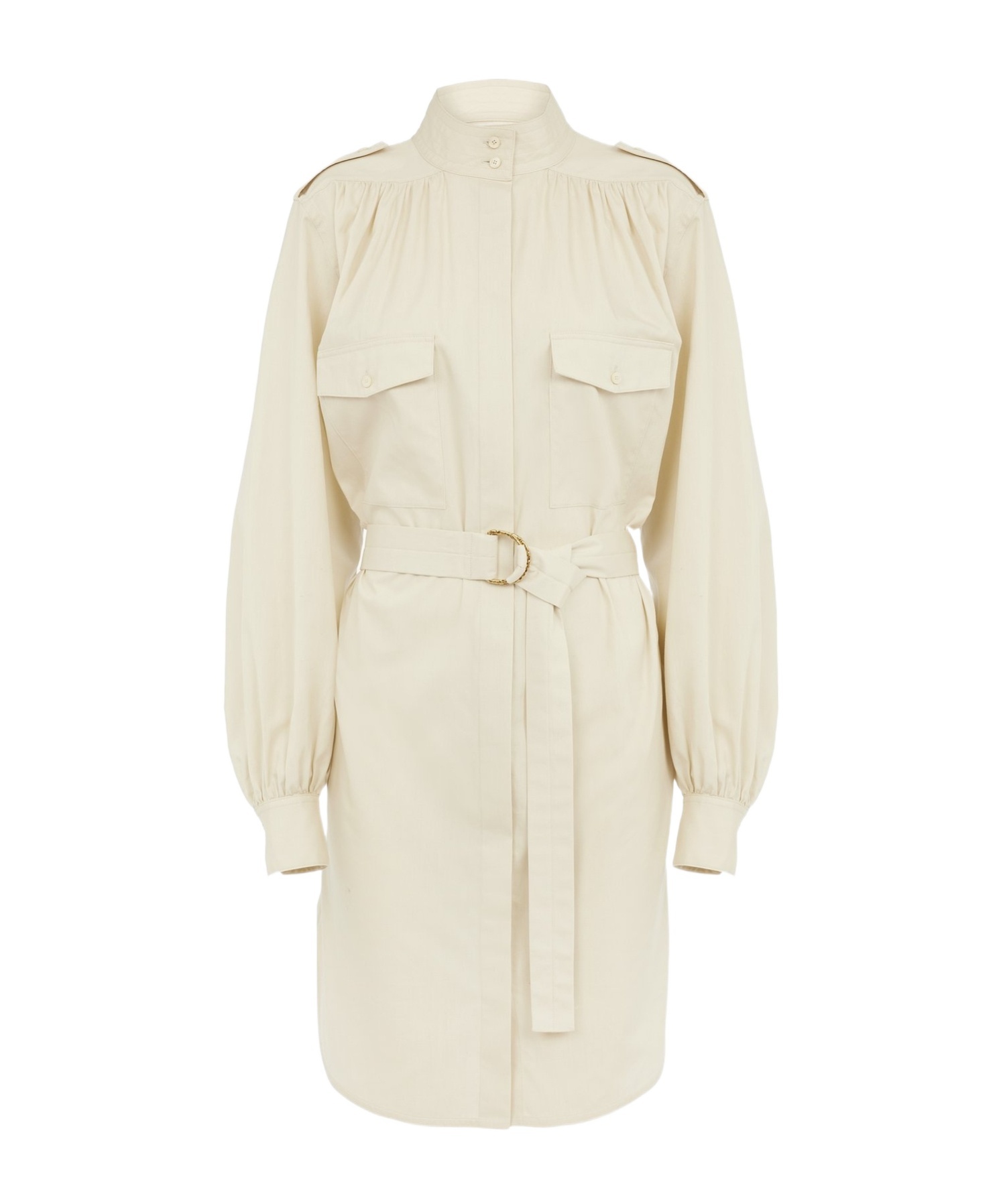 Chloé Utilitarian Shirt Dress In Light Cotton Poplin Brown Size 10 100% Cotton, Pinctada Maxima, Farmed, C In White
