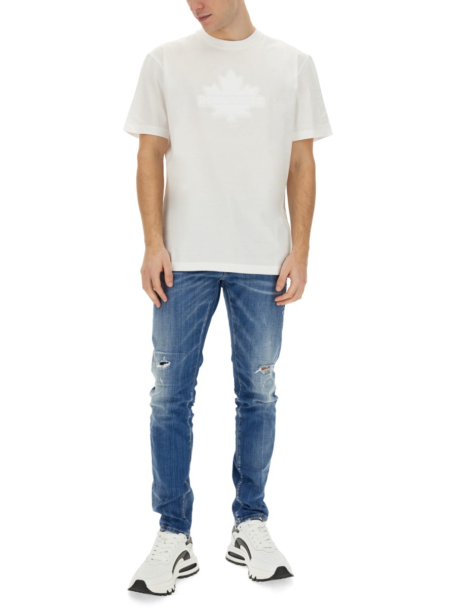 Dsquared2 Leaf Skater Cotton T-shirt In White
