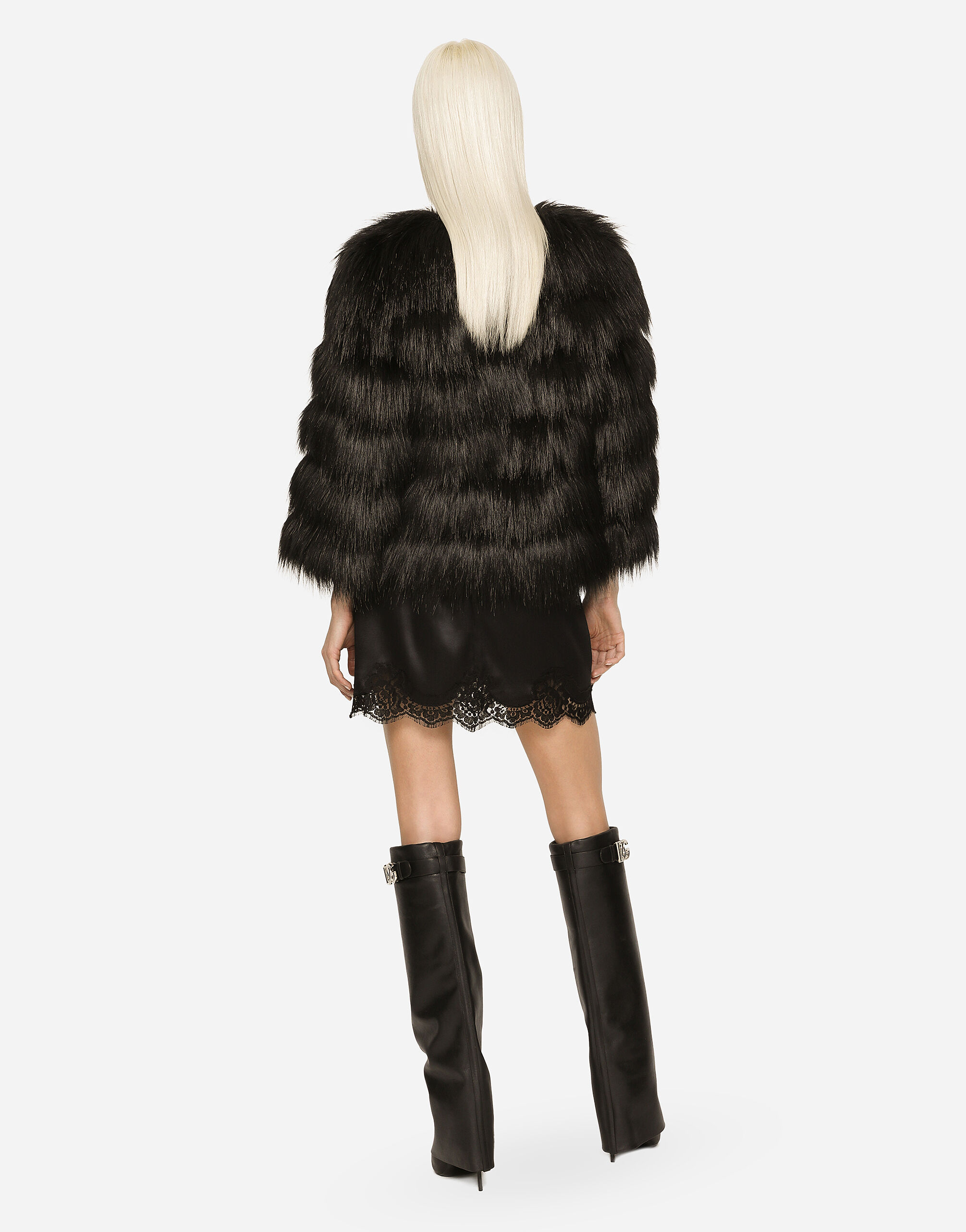 Dolce & Gabbana Faux Fur Cropped Jacket Long Sleeves In Black