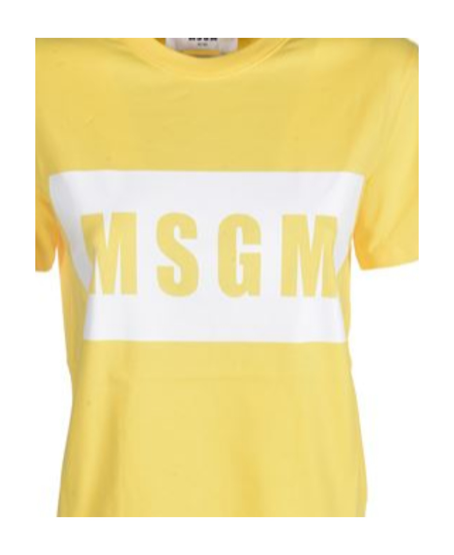 Msgm Round-necked Logo T-shirt In Yellow