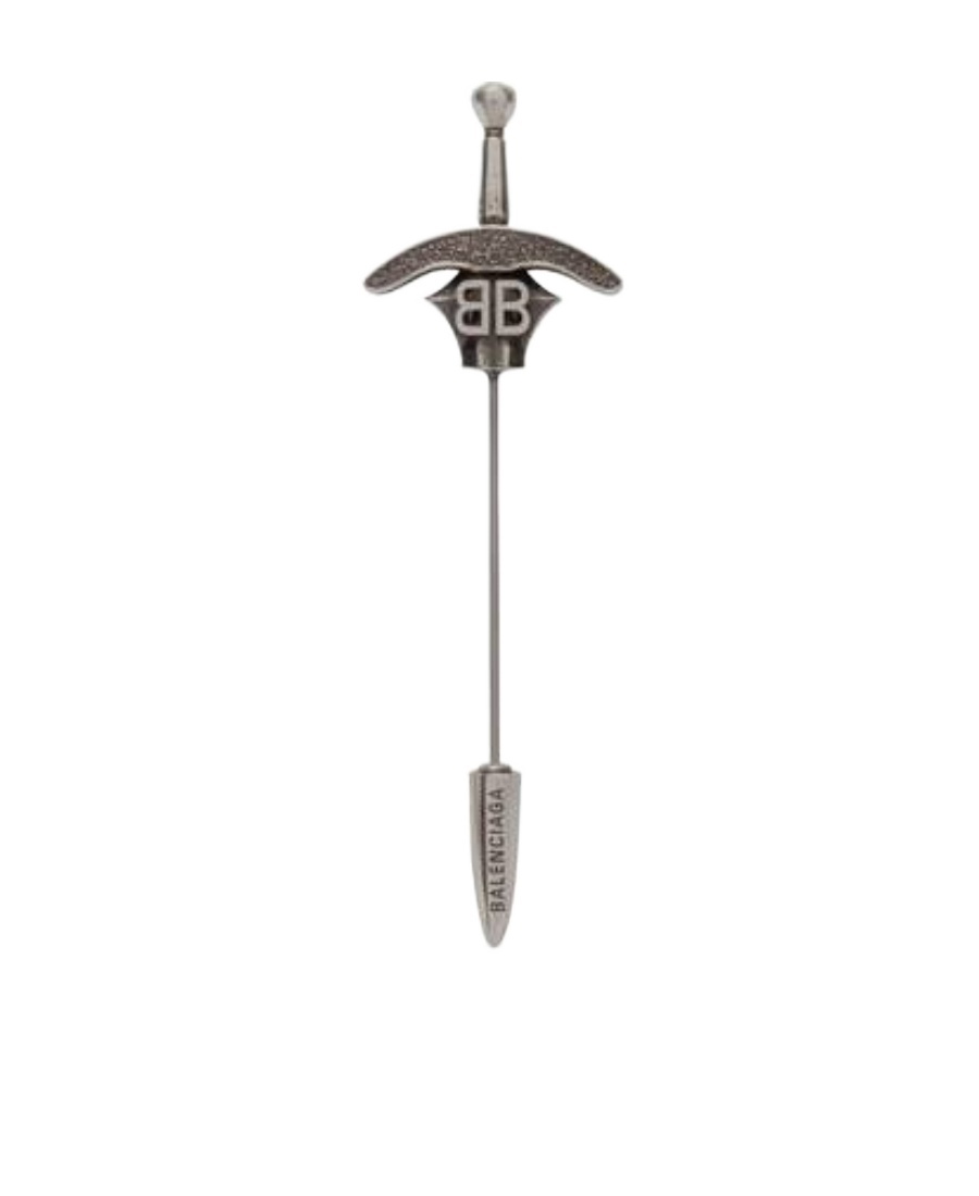 Balenciaga Logo-plaque Sword Brooch In Bronze