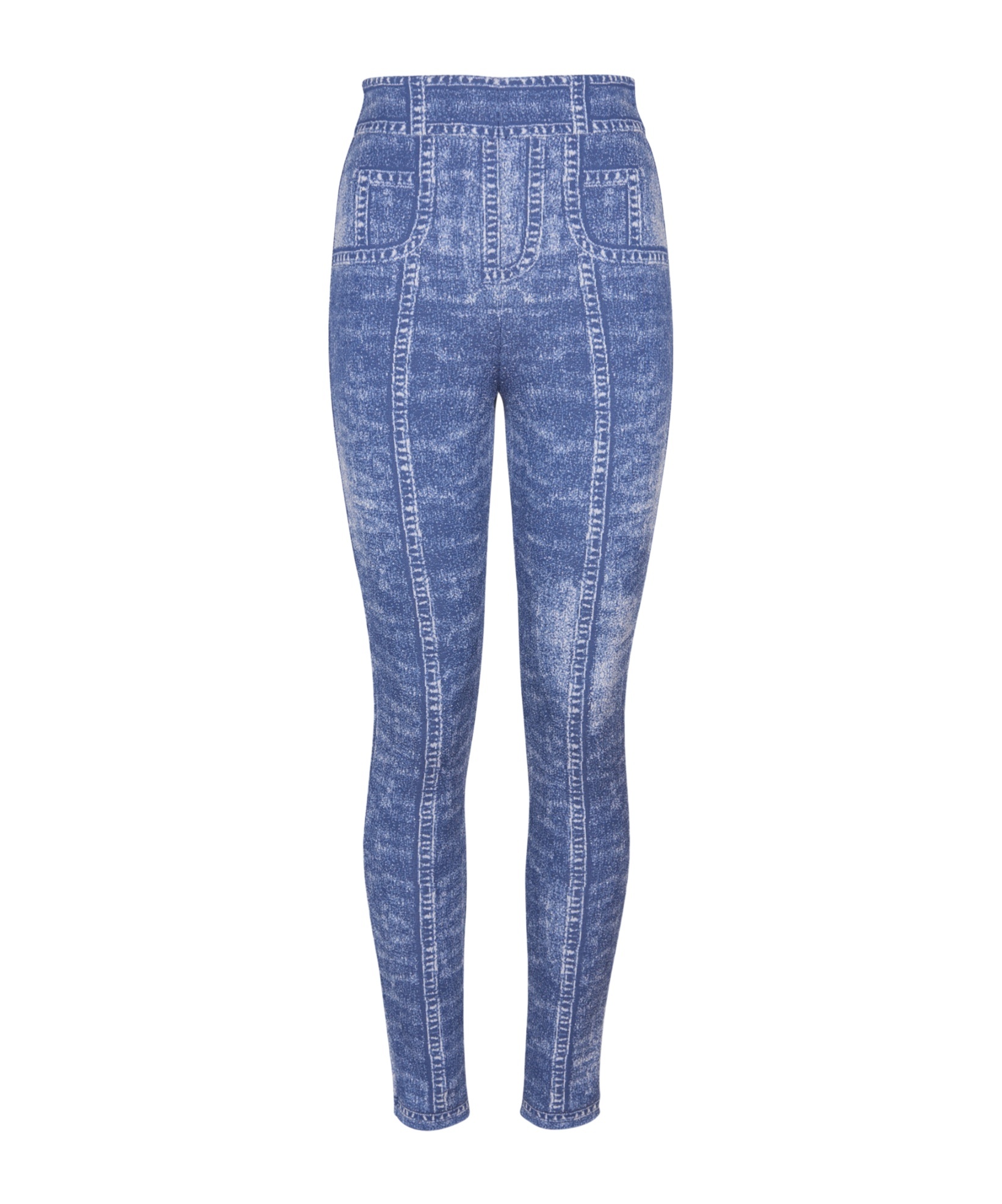 Shop Balmain Jacquard Knit Leggings With Denim Effect In Blue