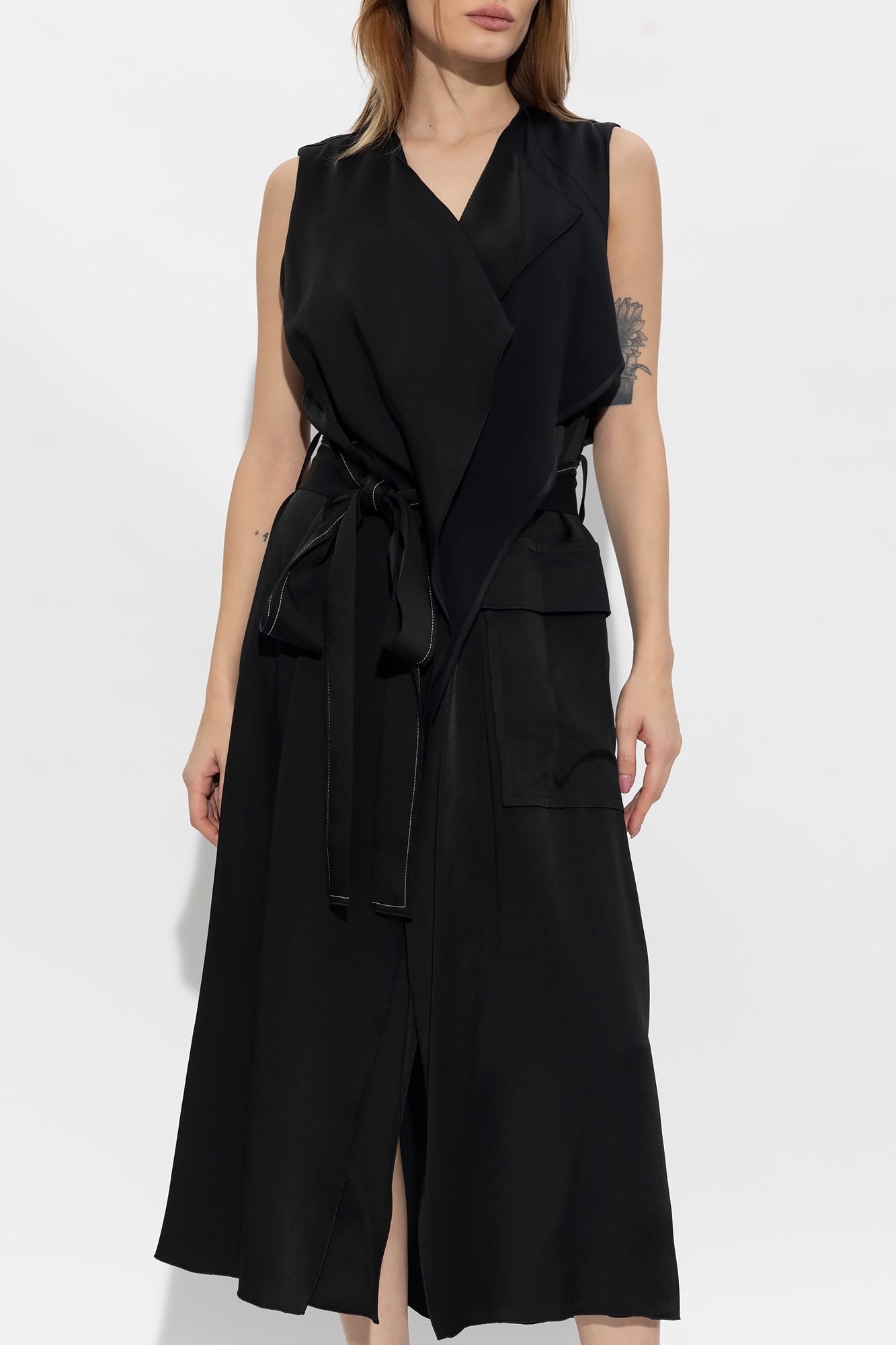 Victoria Beckham Belted Sleeveless Midi Dress In Black