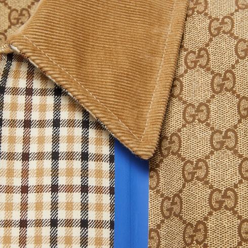 Gucci Gg-canvas Checked Reversible Cotton Jacket In Brown