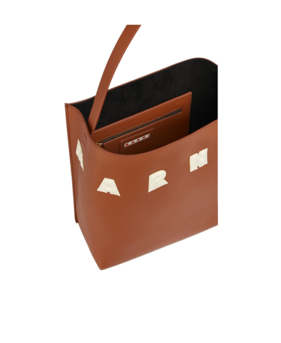 Marni Museo Logo-patch Leather Bag In Brown