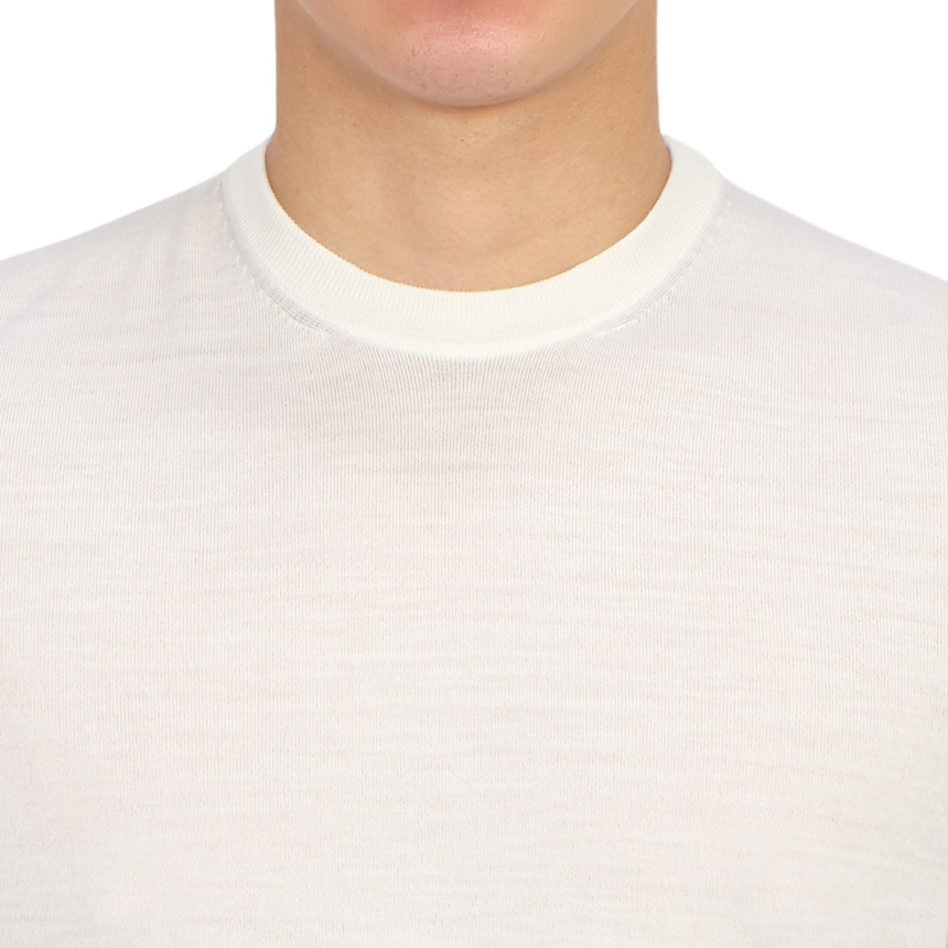 Drumohr Man Sweater Ivory Size 44 Super 140s Wool In White