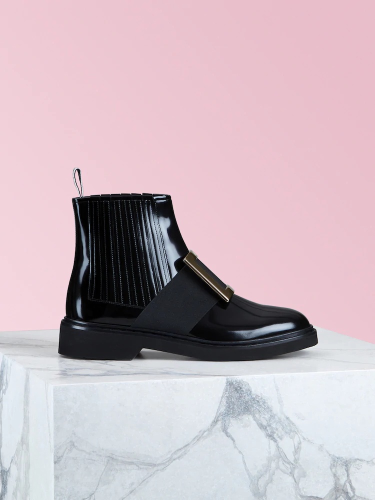 Roger Vivier Viv Ranger Embellished Patent-leather Chelsea Boots In Black