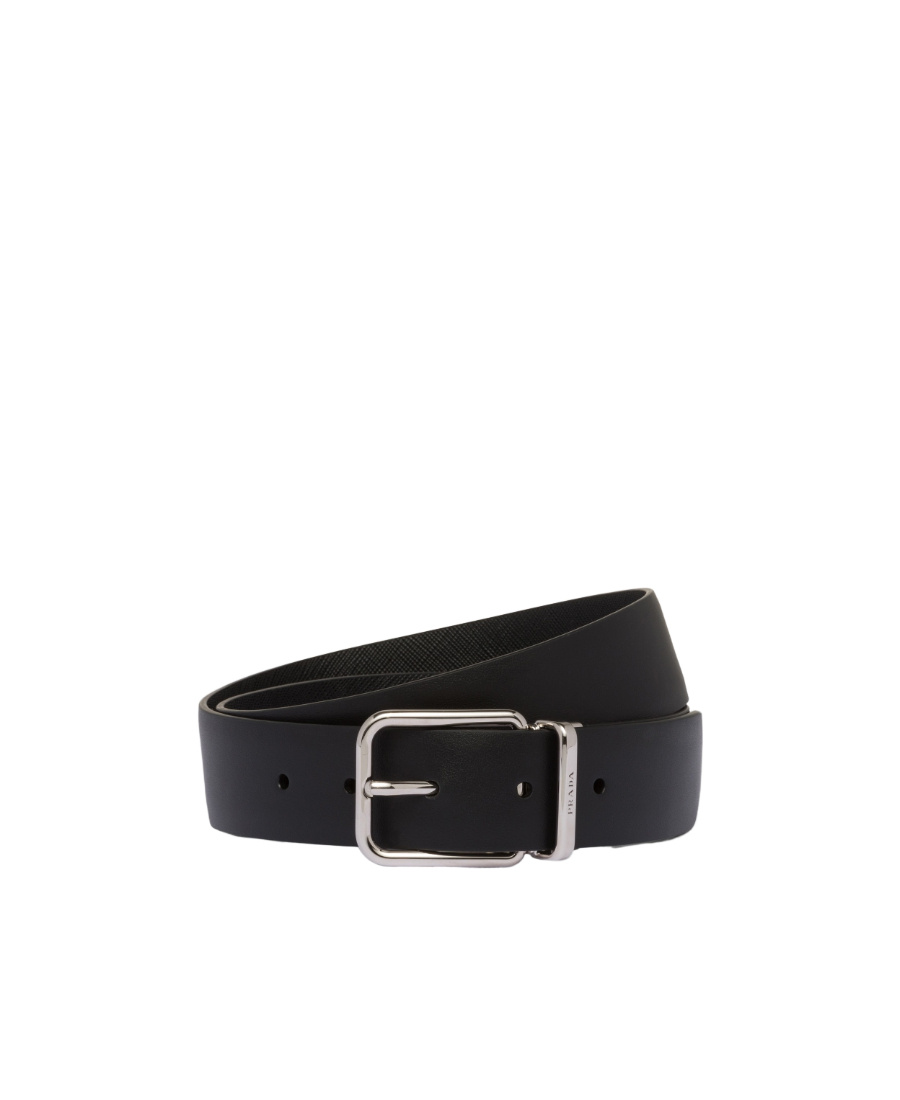 Prada Reversible Leather Belt In Black