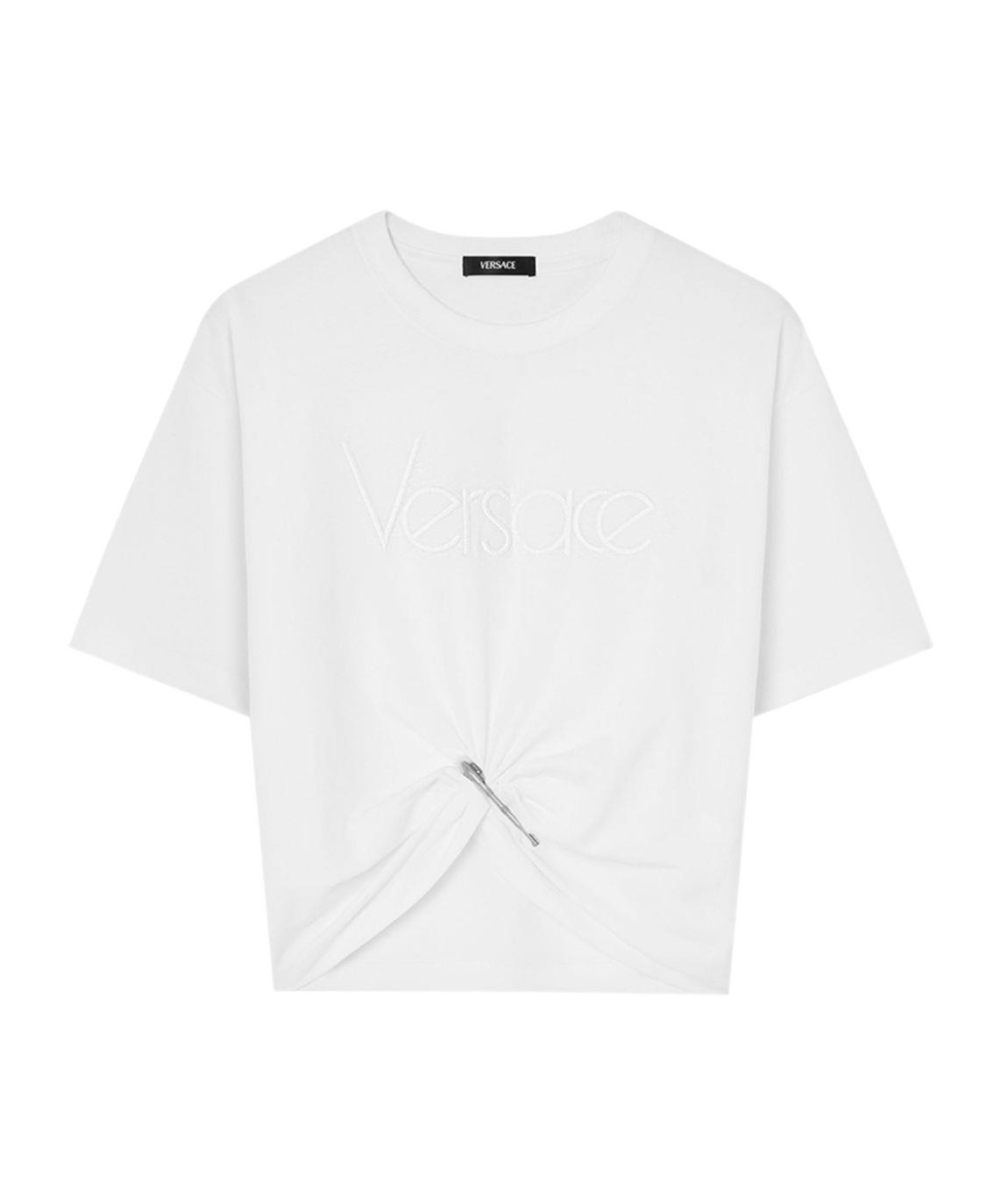 Versace Logo And Safety Pin Cotton T-shirt In White