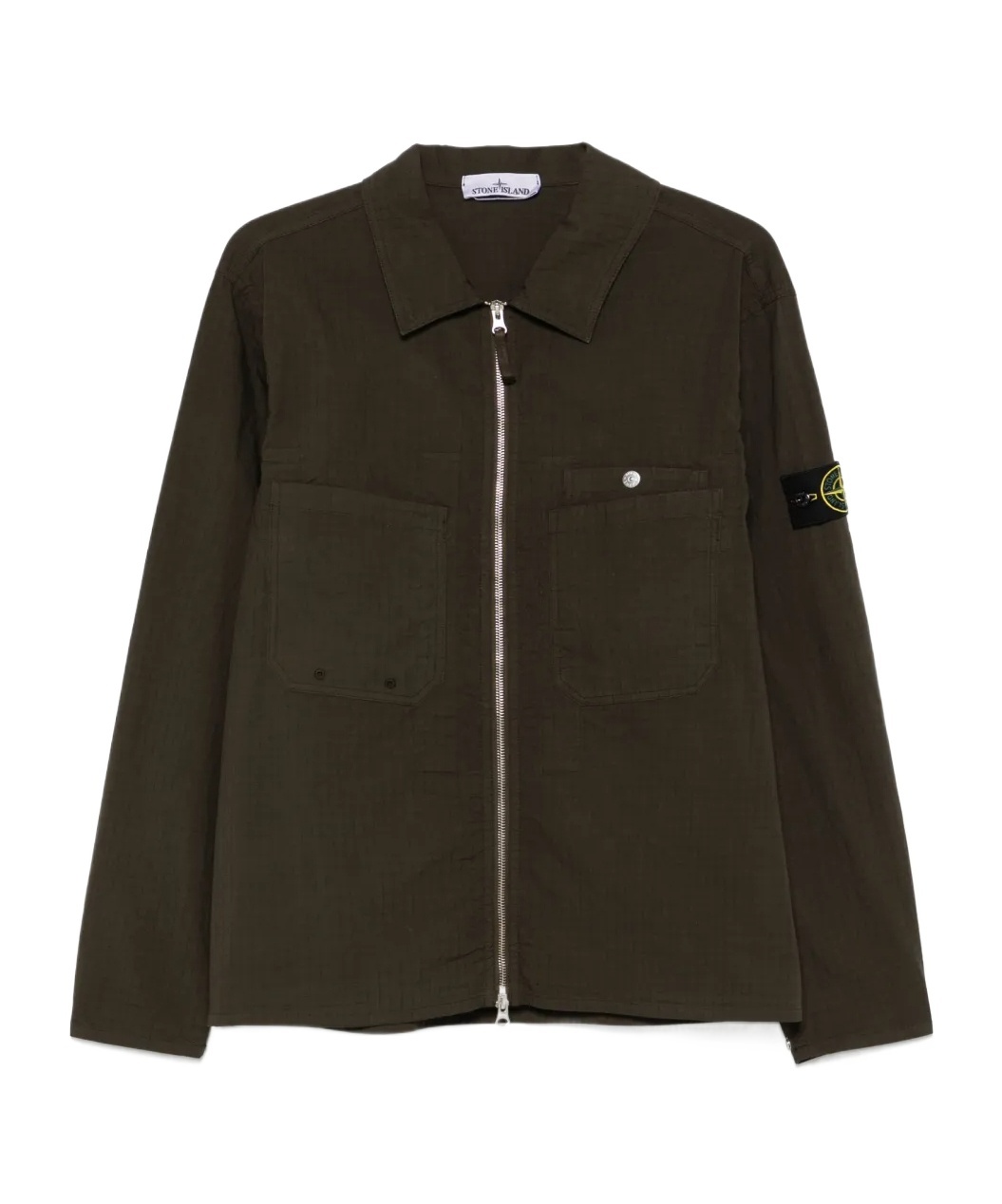 Stone Island Compass-badge Overshirt In Forest Green