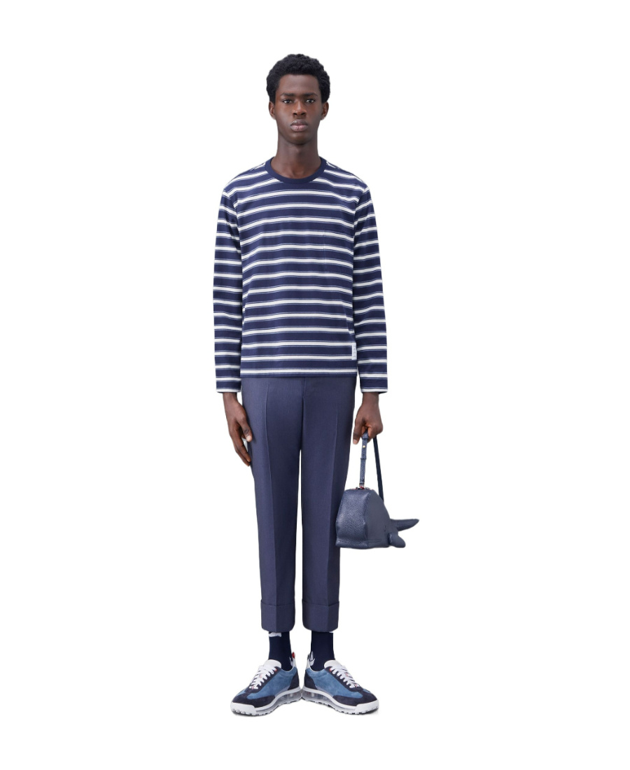 Thom Browne Stripe-print Long-sleeved T-shirt In Blue