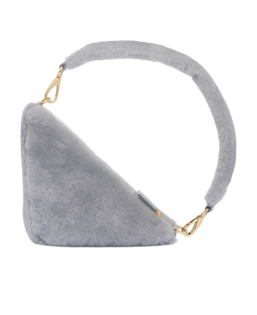 Prada Grey Shearling Mini Shoulder Bag In Cornflower Blue