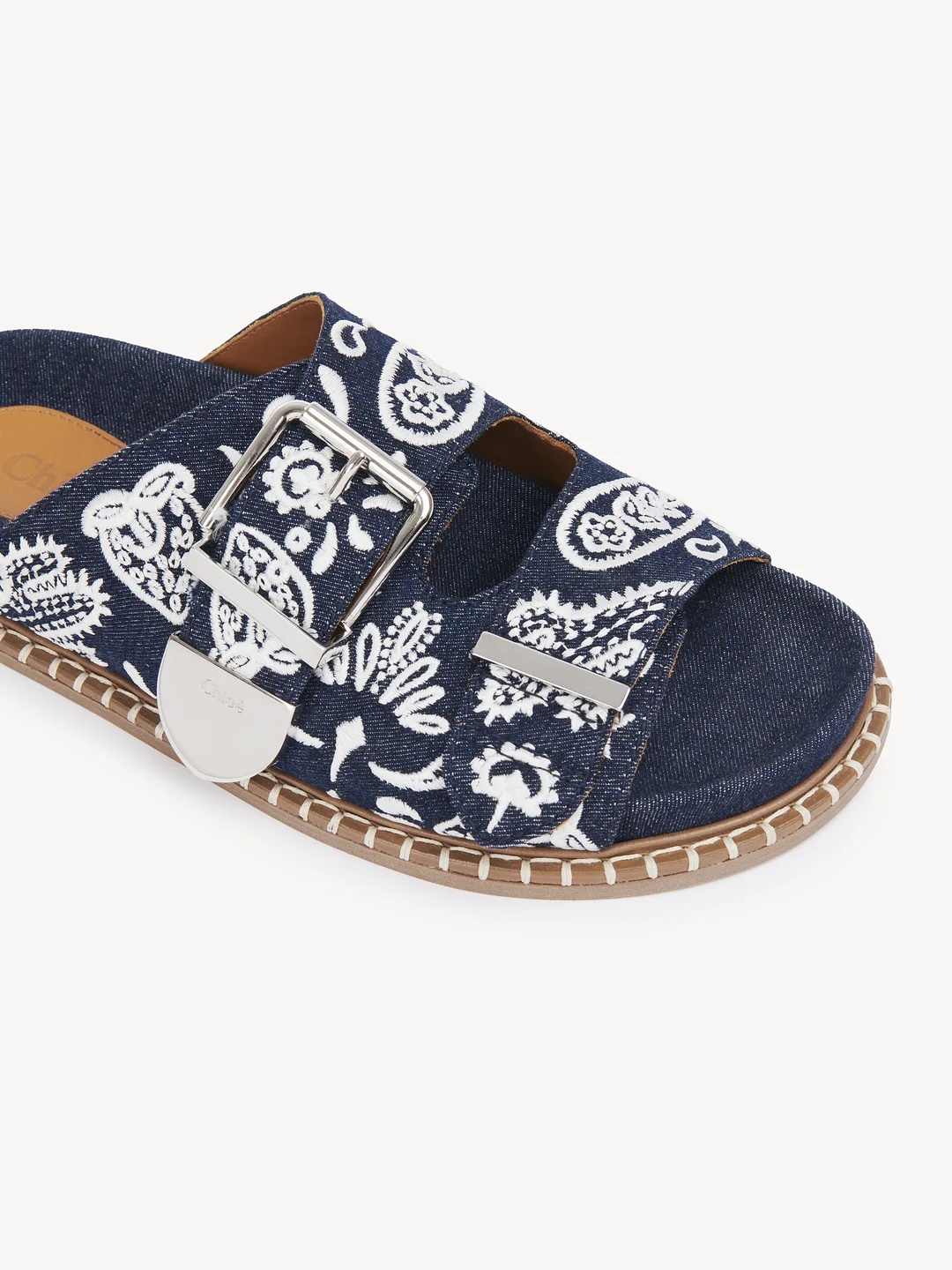 Chloé Rebecca Slide Blue Size 7 100% Calf-skin Leather In Black
