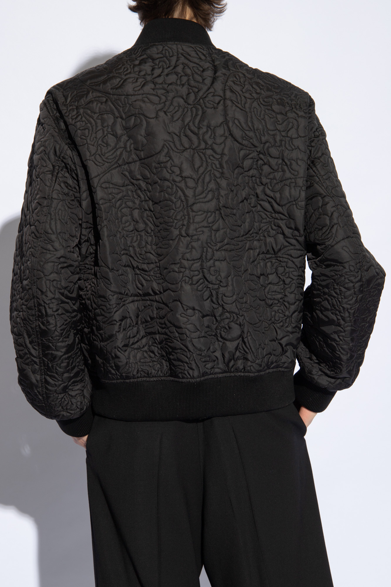 Versace Quilted Barocco Bomber Jacket With Jewel Buttons In Black