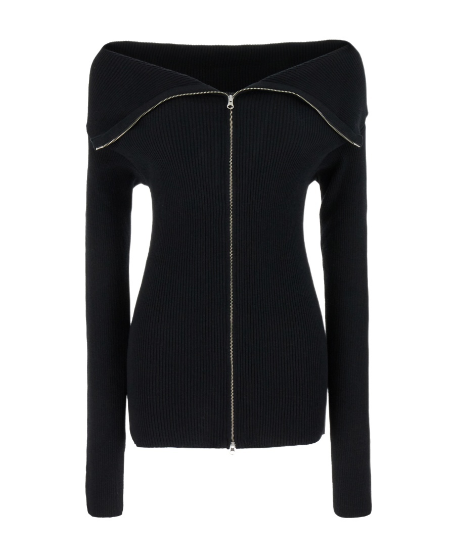 Shop Mm6 Maison Margiela Zippered Knitted Cardigan In Black