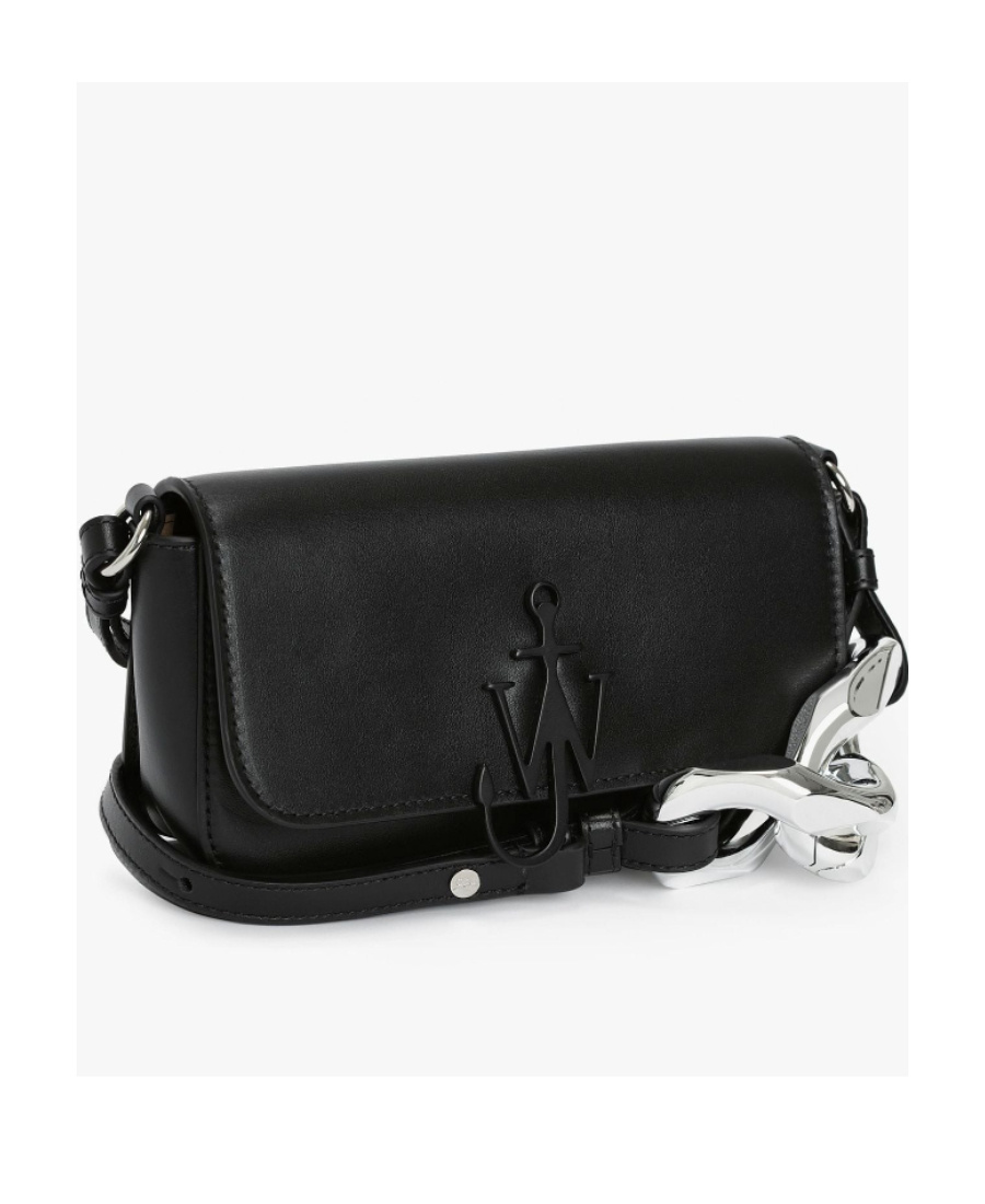 Jw Anderson Logo Plaque Chain Detailed Shoulder Bag In Black