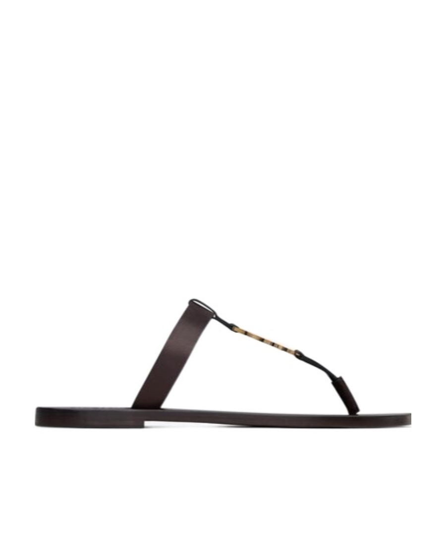 Shop Saint Laurent Cassandre Slides In Smooth Leather In Black