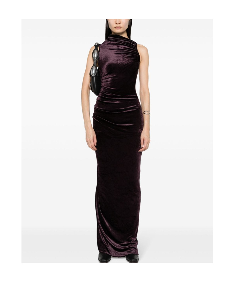 Rick Owens Svita Gathered Velvet Maxi Dress In Black