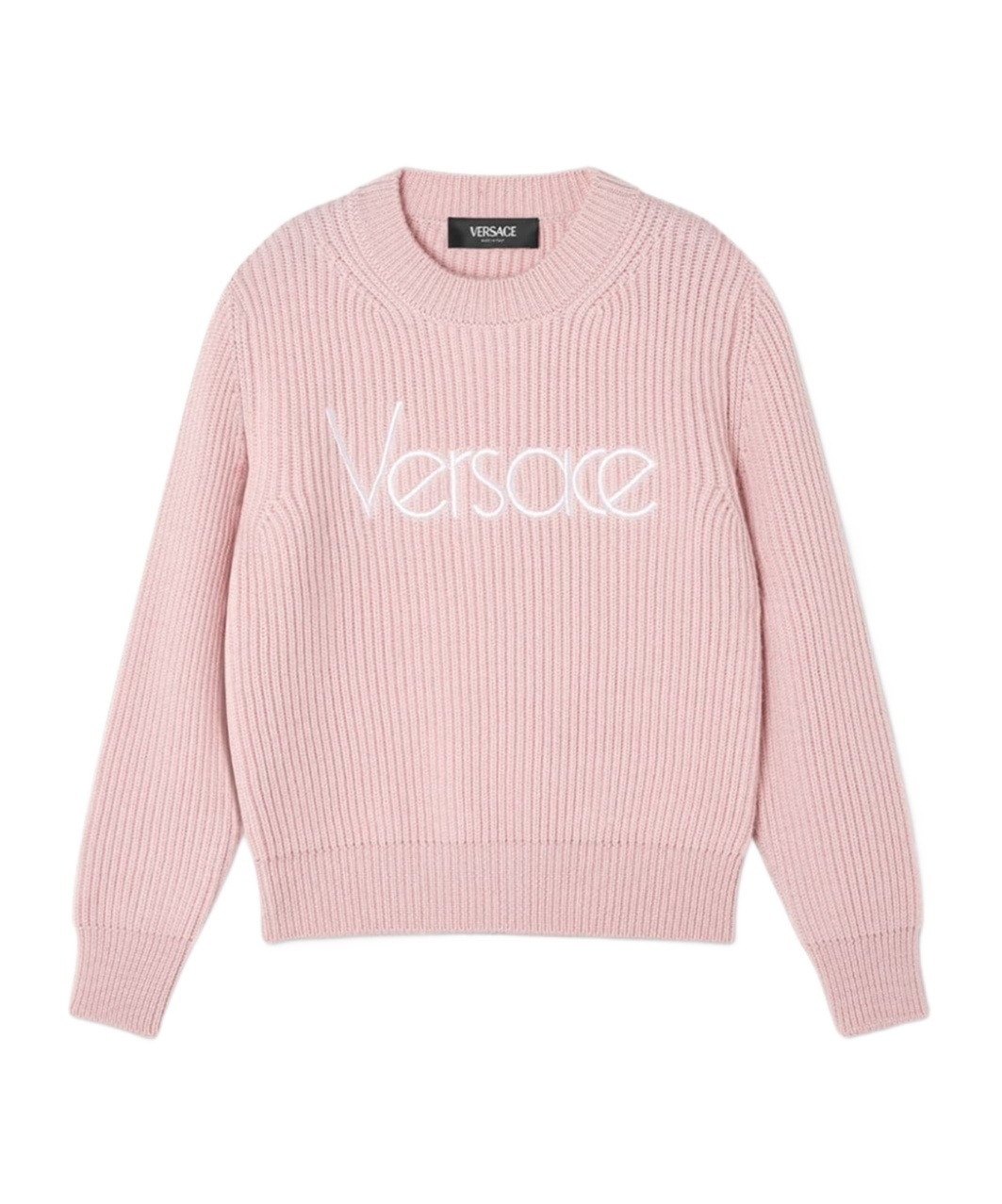 Versace Logo-embroidered Ribbed-knit Jumper In Pink