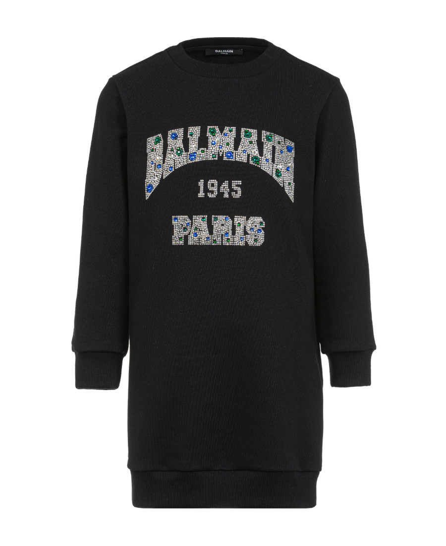 Balmain Embellished-logo Sweatdress In Black