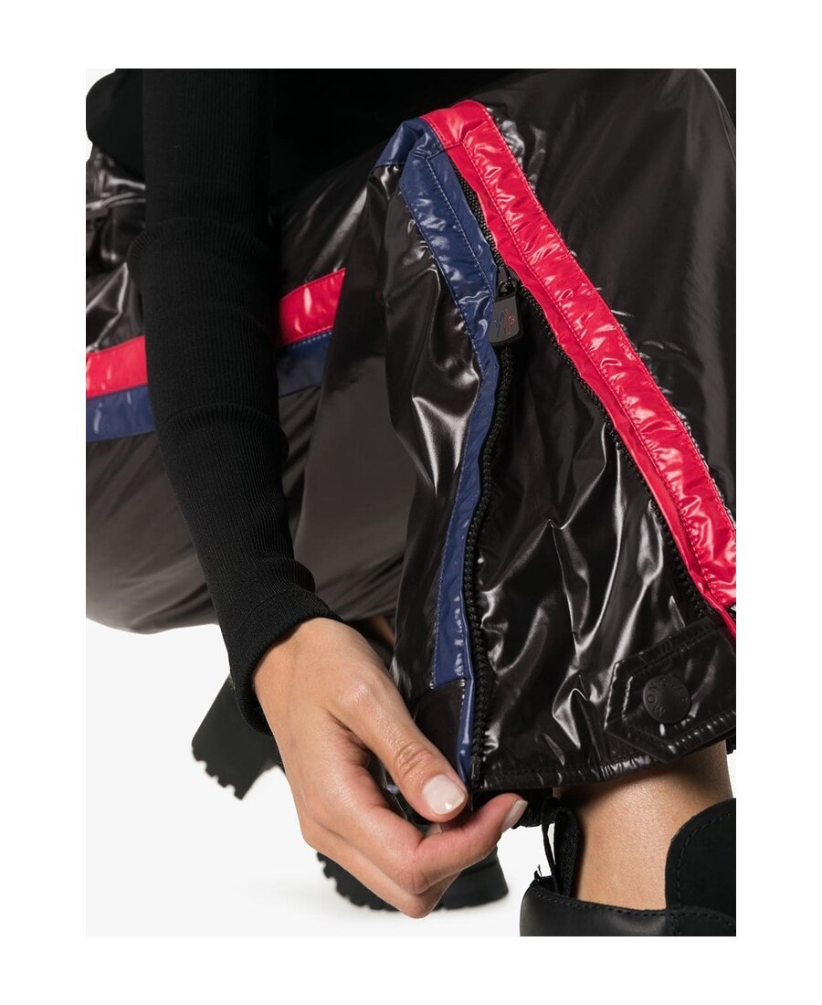 Moncler Side-stripe Nylon Trousers In Black