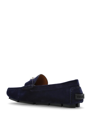 Versace Round Toe Loafers In Blue