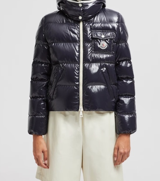 Moncler Andro Hooded Short Down Jacket In Blue