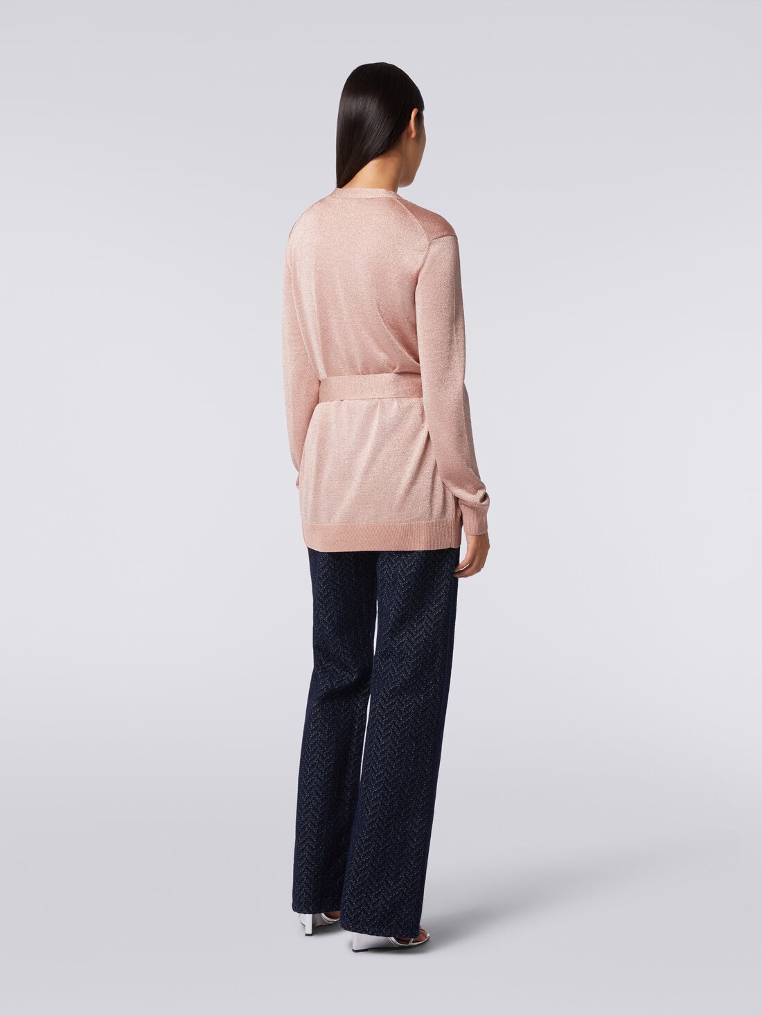 Missoni Metallic-threading V-neck Belted Cardigan In Nude