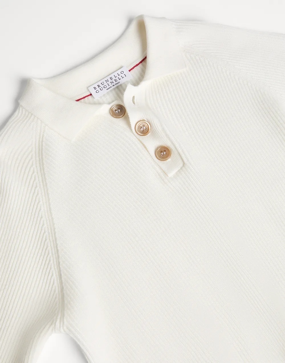 Brunello Cucinelli Long-sleeved Knitted Polo Shirt In White