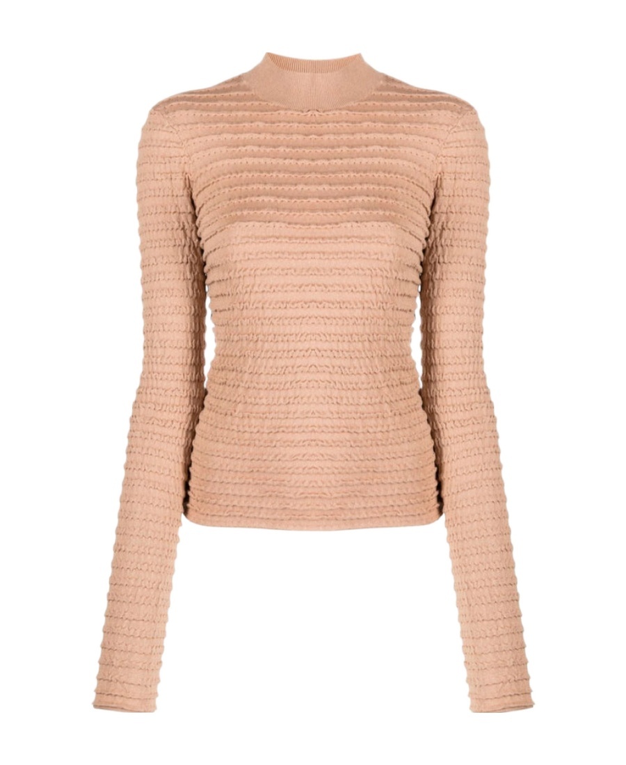 Frame Womens Silk Blend Smocked Mock Turtleneck Sweater In Nude