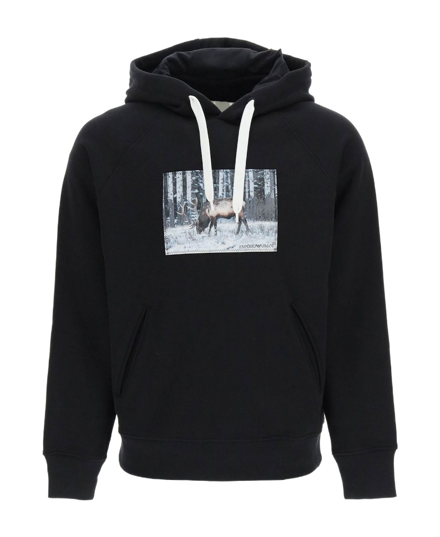 Emporio Armani Photograph-print Cotton Hoodie In Black