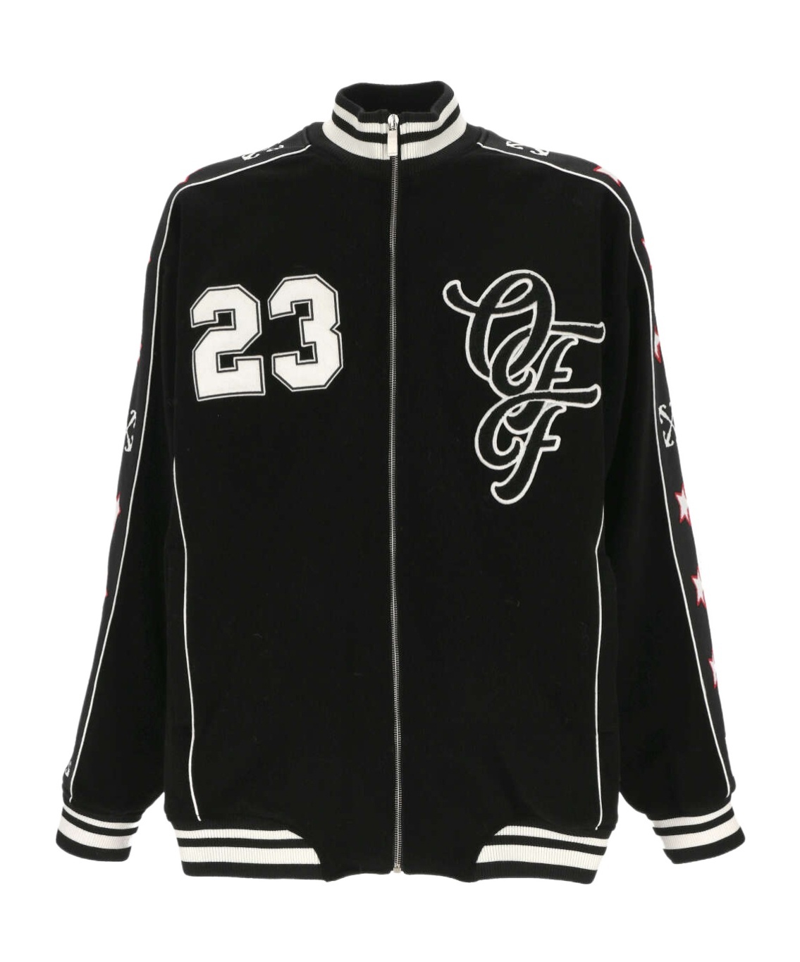 Off-white Nylon Varsity Jacket With Frontal Logo Patch In Black