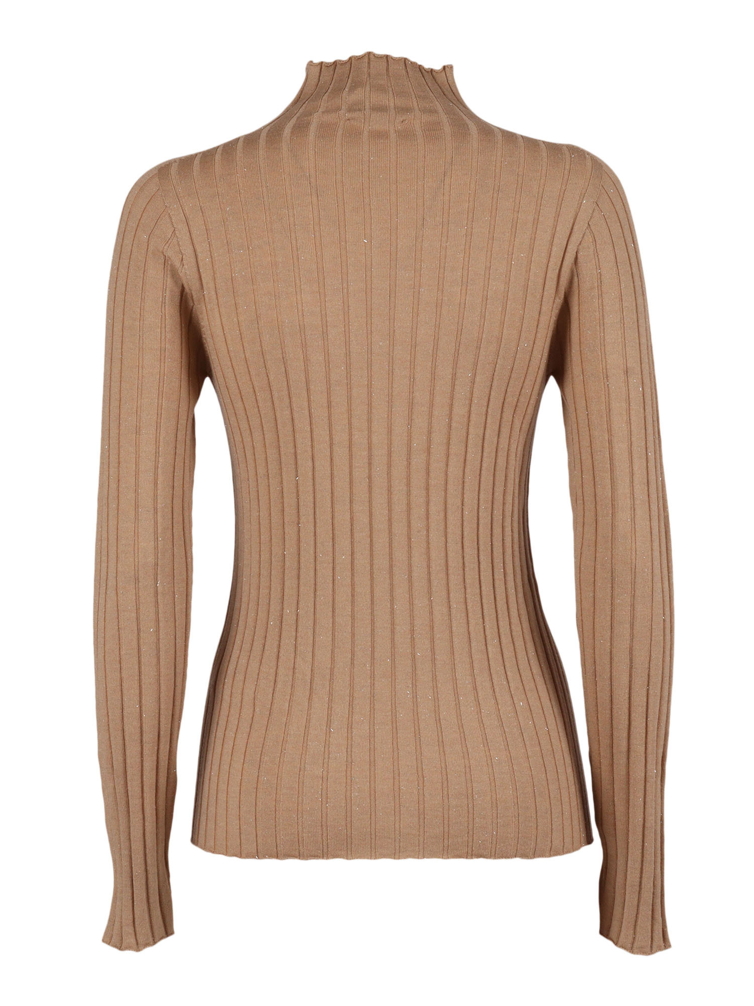 Peserico Ribbed Knit Sweater With Classic Round Neckline In Brown