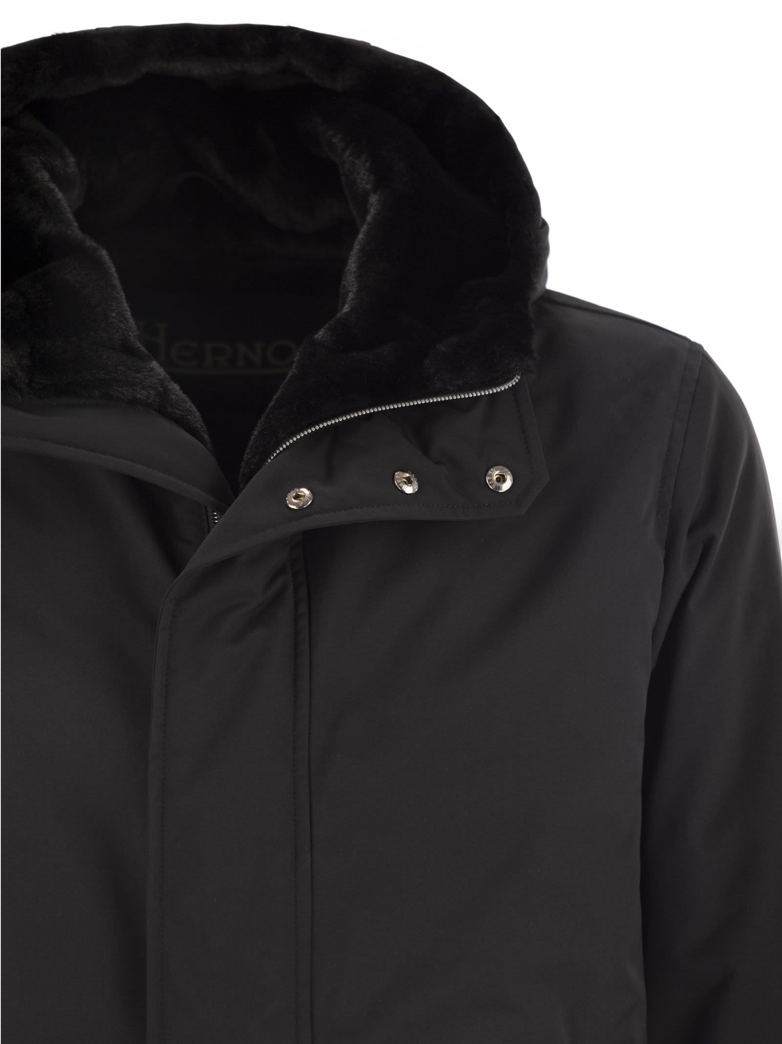 Herno Long Padded Coat With Knitted Collar Clothing In Black