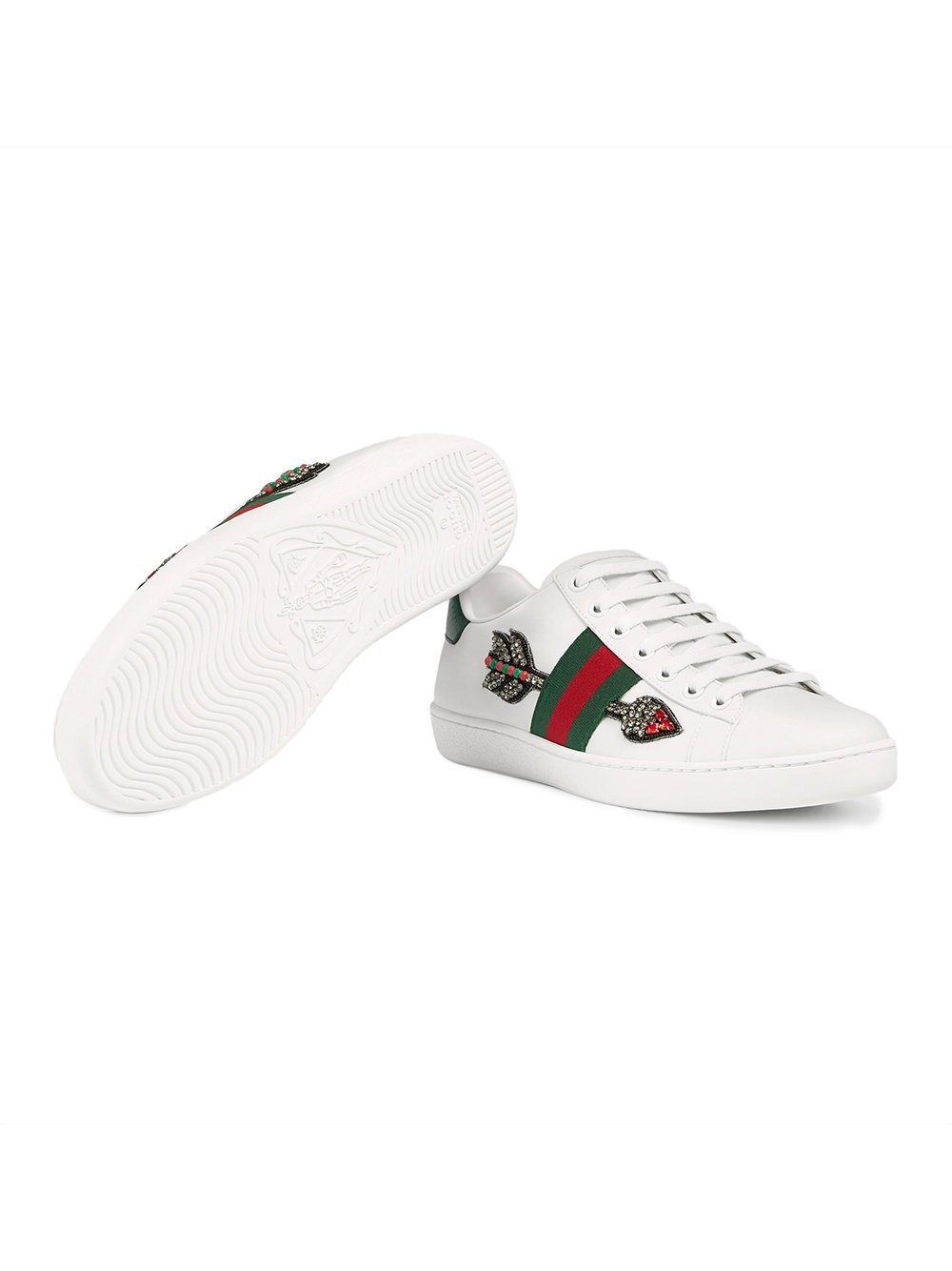 Gucci Ace Diamond-encrusted Leisure Sports Shoes In White