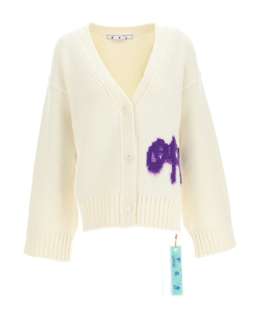 Off-white Logo-intarsia Knit Cardigan In White