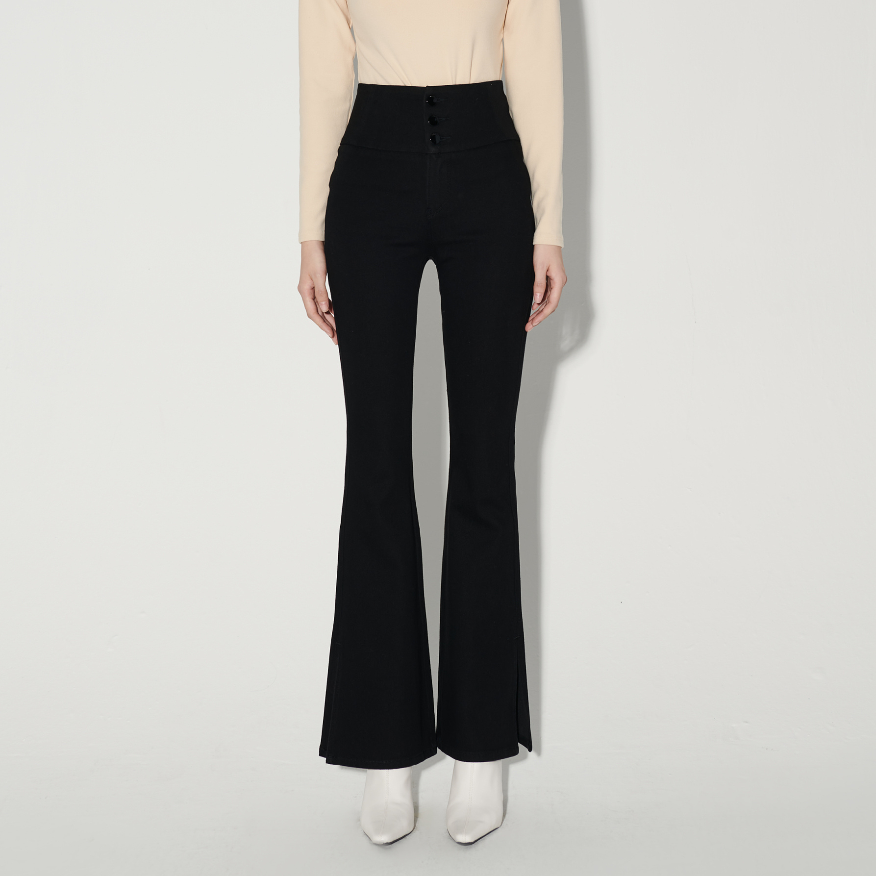 Liuregali Split High Waist Horn Jeans In Black