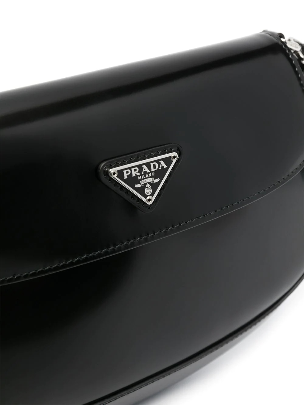 Prada Cleo Brushed Leather Shoulder Bag With Flap In Black