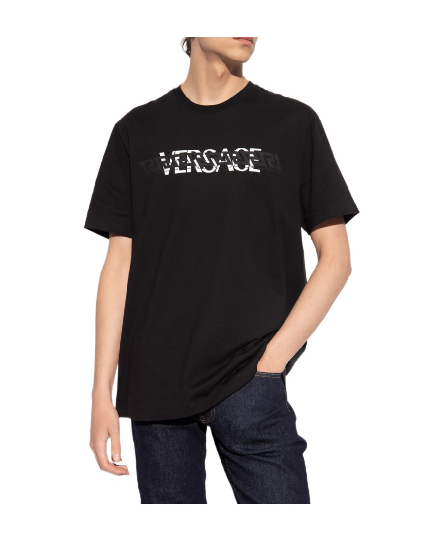 Versace Logo-print Crew-neck T-shirt In Black