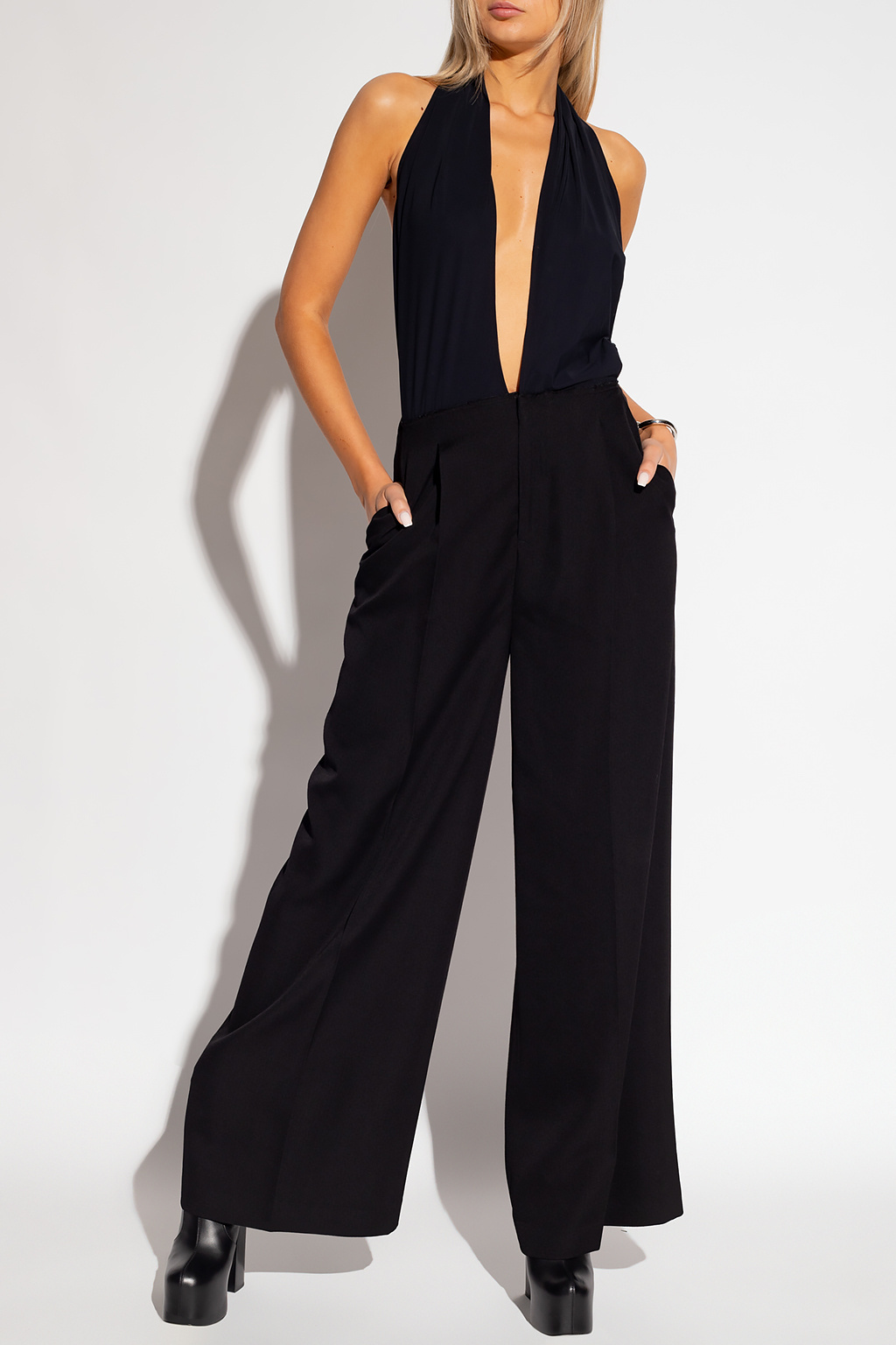 Shop Mm6 Maison Margiela Cut-detail Tailored Jumpsuit In Black