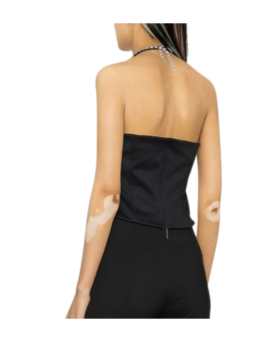 Msgm Crystal-embellished Halterneck Top In Black