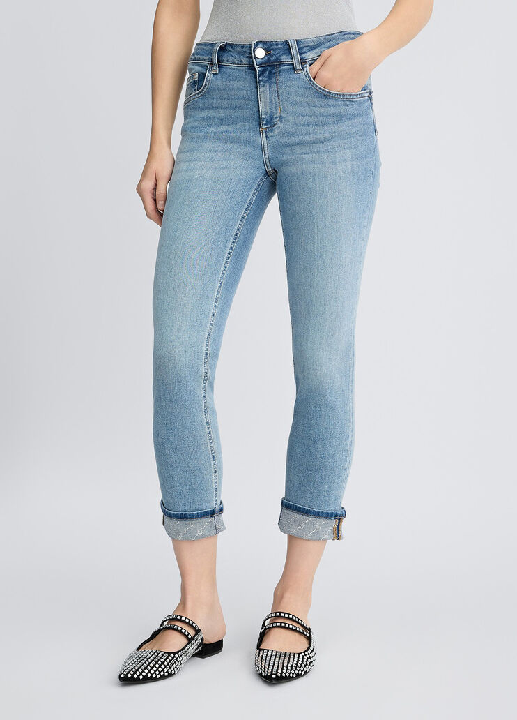 Liu •jo Liu Jo Blue Bottom-up Skinny Jeans With Turn-ups In Blue