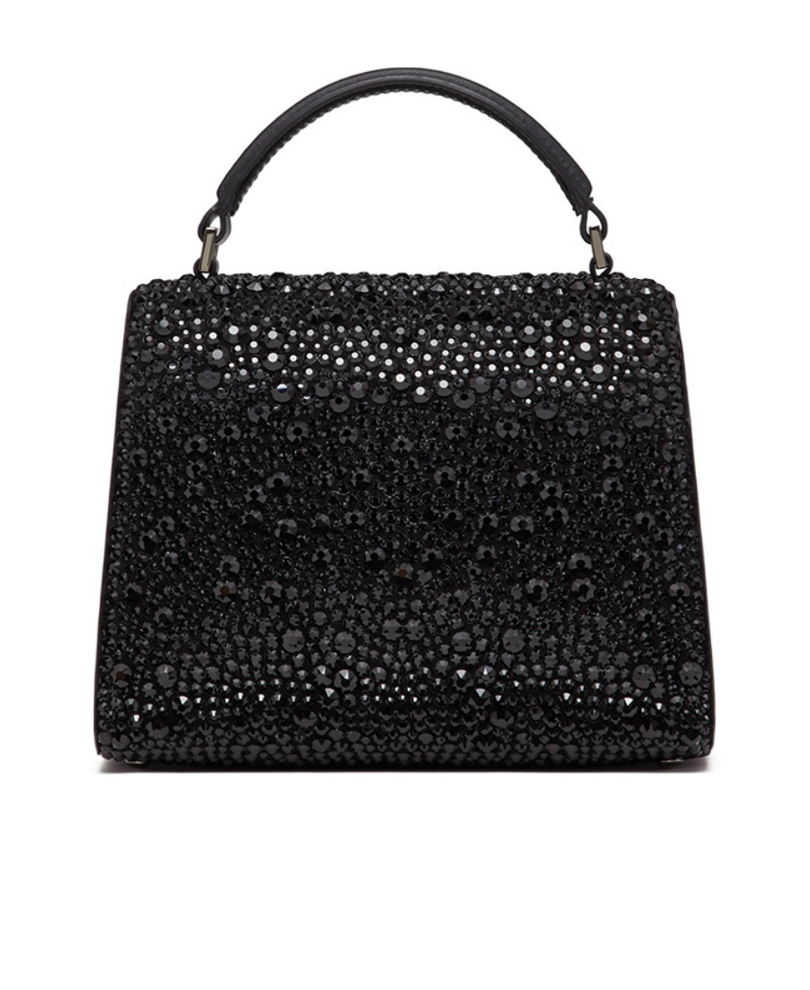 Valentino Vsling Crystal-embellished Leather Tote Bag In Black