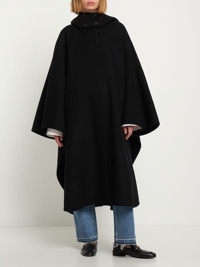 Chloé Hooded Cape Coat In Wool And Cashmere In Black
